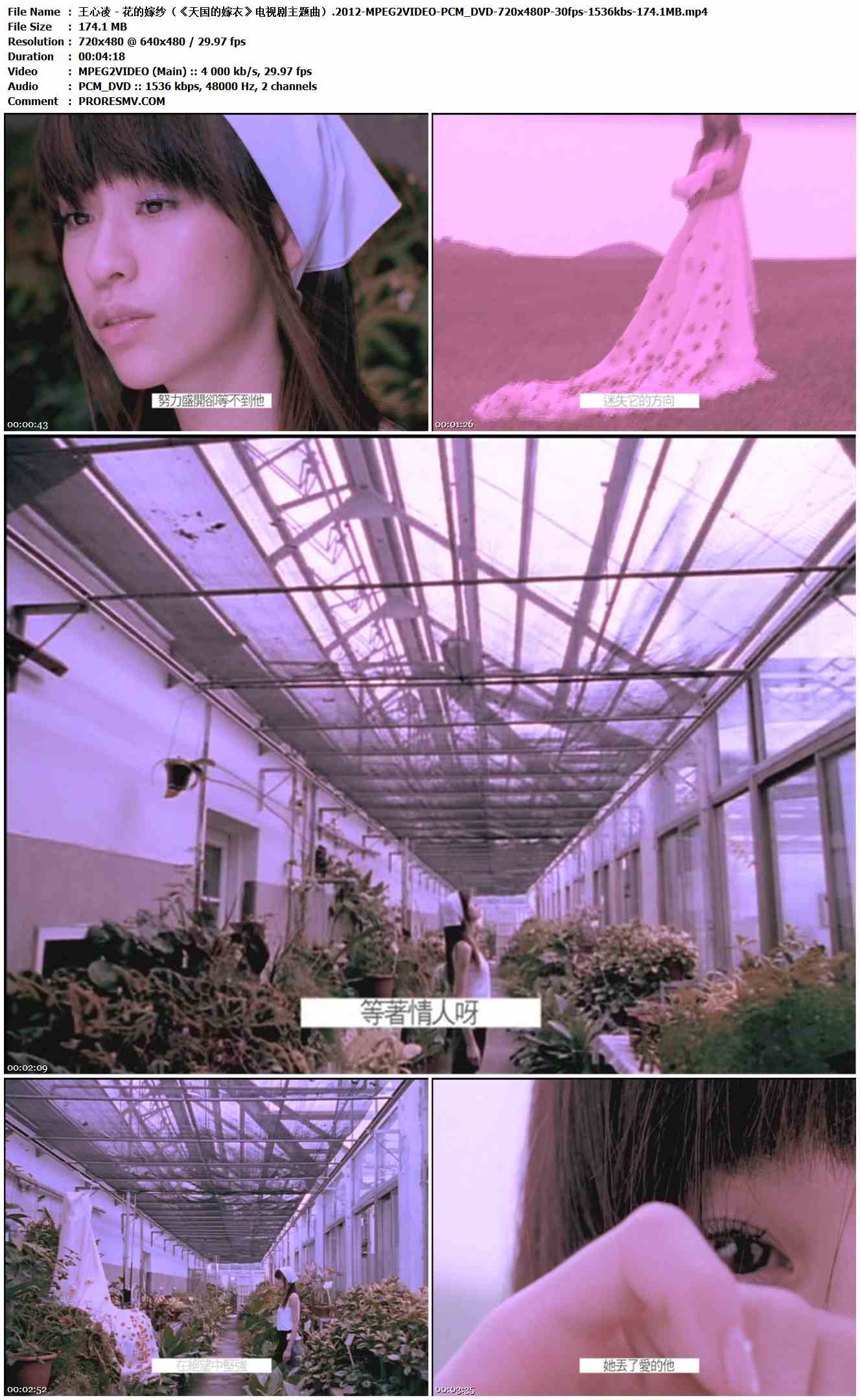 王心凌 - 花的嫁纱（《天国的嫁衣》电视剧主题曲）.2012-MPEG2VIDEO-PCM_DVD-720x480P-30fps-1536kbs-174.1MB官方MV_高清MV
